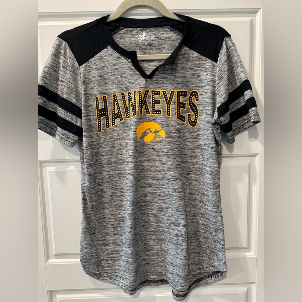 Never worn Women’s Bedazzled  Hawkeyes Gray and Black Tee